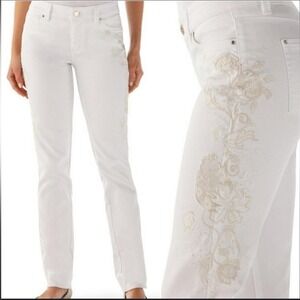 White House Black Market Blanc Slim‎ Ankle Embroidered White Jeans 0R